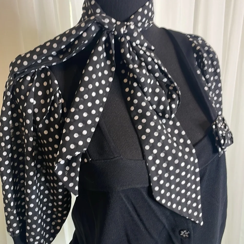 2-pc Black with white Polka dotted YUKA Blouse, size L